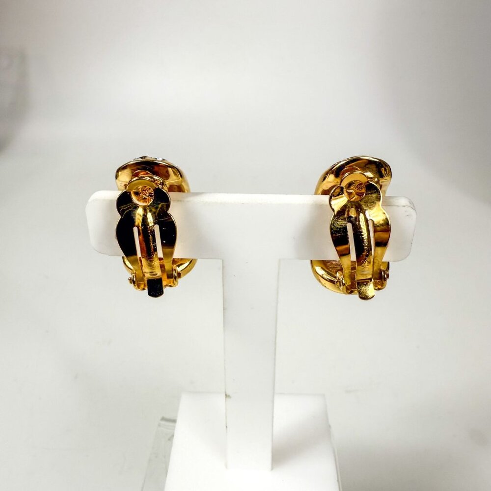 Swarovski Gold Tone Swirl Design Brooch & Clip-On Earrings Set Clear Crystals - Picture 7 of 8